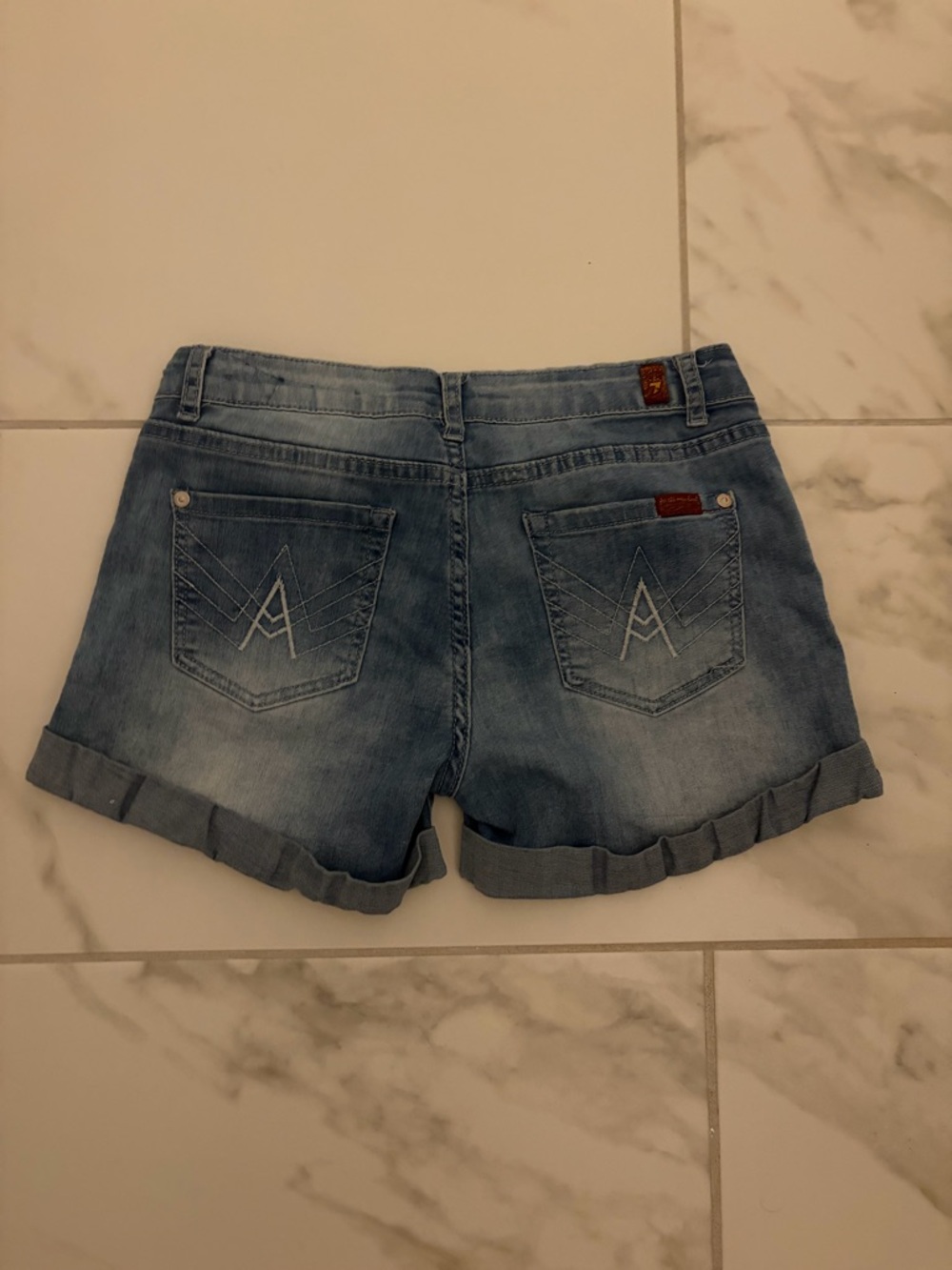7 For All Mankind Light Blue Rolled Cuff Denim Shorts